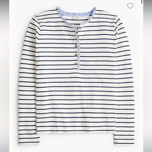 J-Crew Striped Ruffle Collar Henley - Blue and White